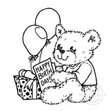 0126 F - Birthday Bear Wording Rubber Stamp