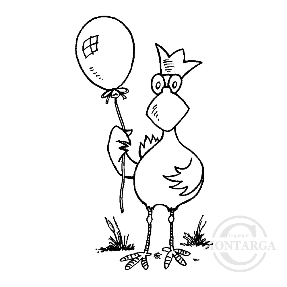 0169 E - Pukeko with Balloon Rubber Stamp