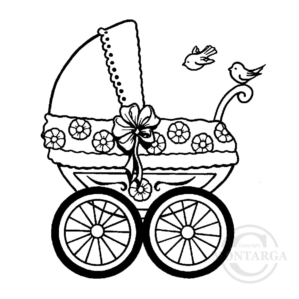 0336 F or C - Baby Pram Rubber Stamp