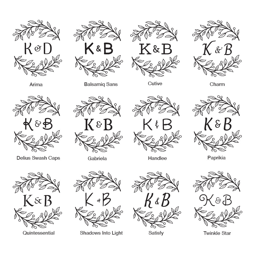 0502 D Sprig Border - Personalised Initials Rubber Stamp