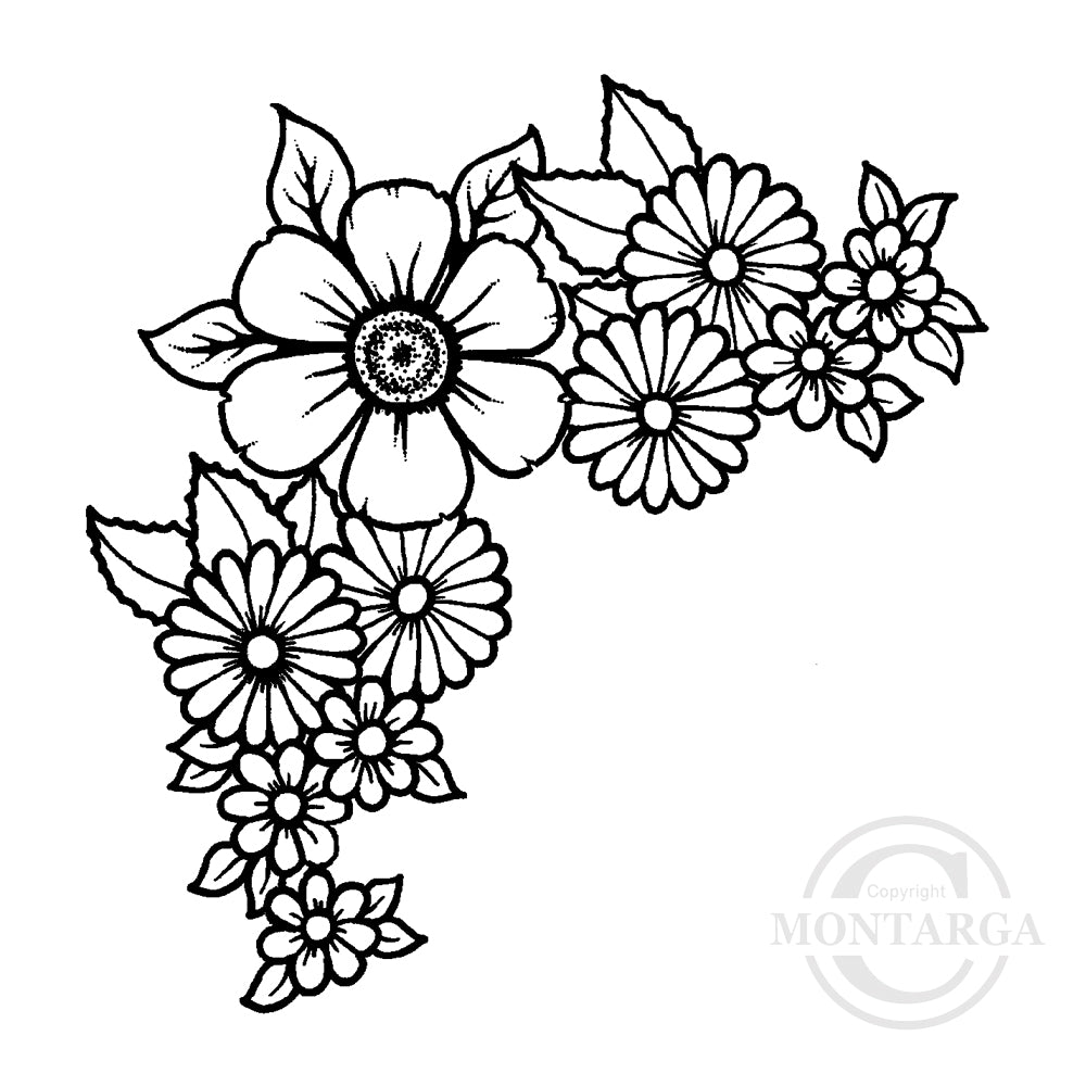 0632 F - Flowers Corner Rubber Stamp