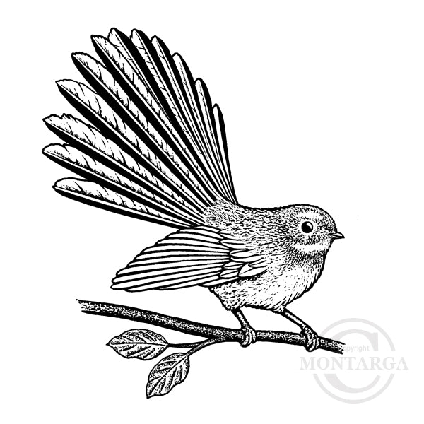 1237 G - Pīwakawaka Fantail on Branch Rubber Stamp