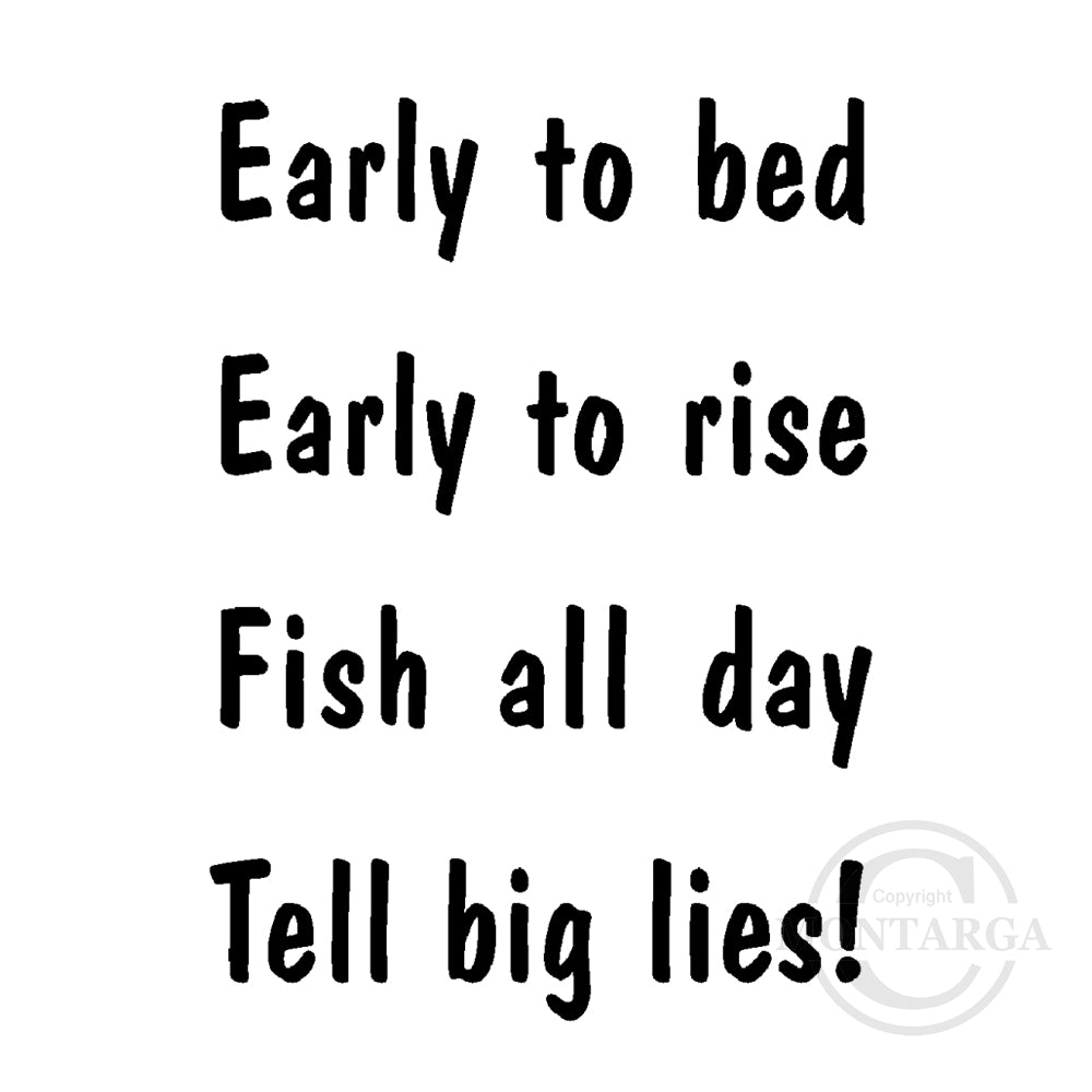 1483 D - Fishing Early to bed Wording Rubber Stamp