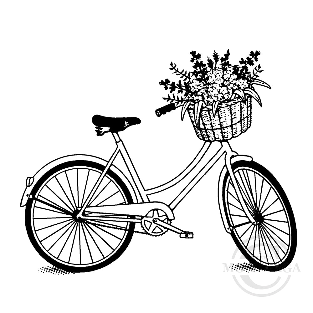 1766 G - Bike With Basket Rubber Stamp