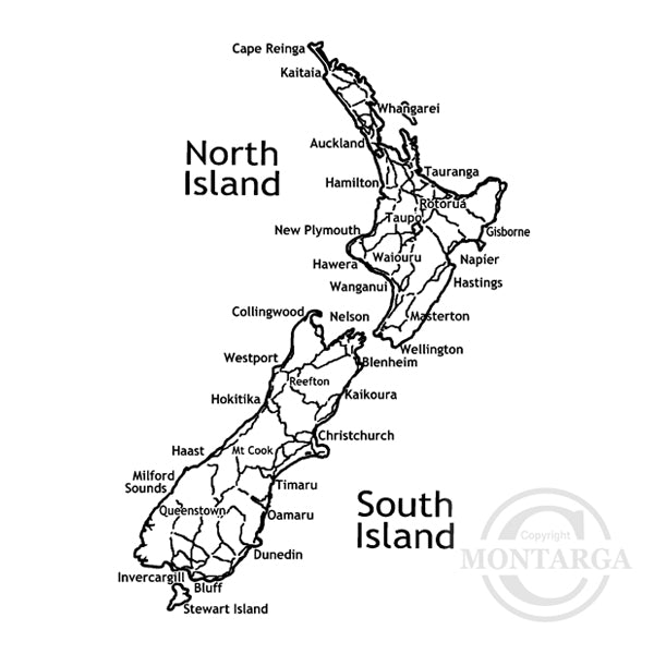 1979 GG - New Zealand Map Rubber Stamp