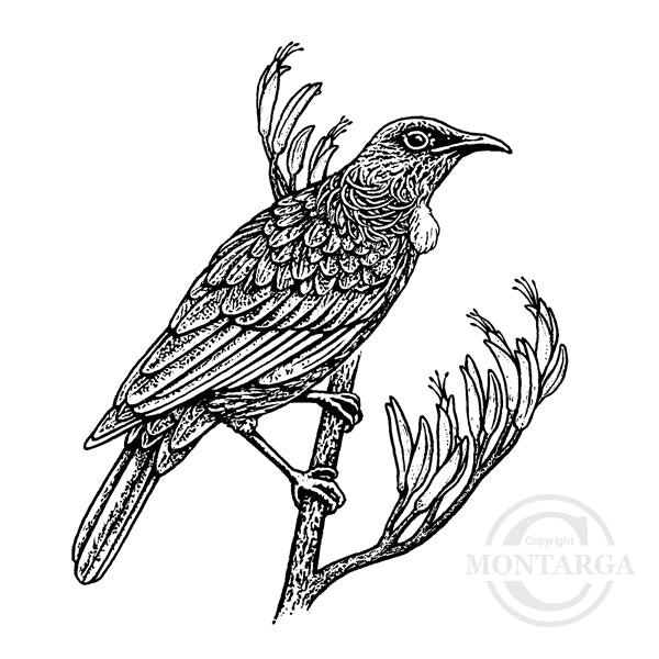 1999 G - Tui on Flax Branch Rubber Stamp