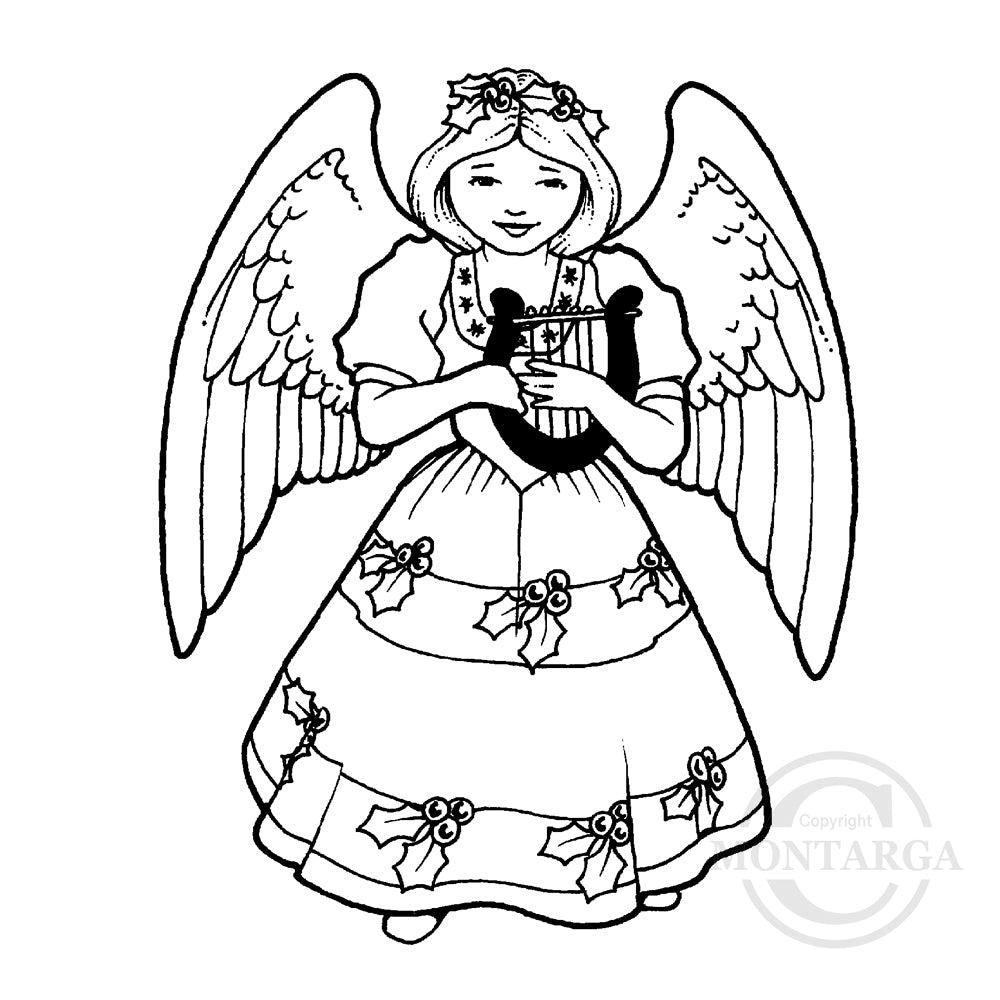 2137 G - Angel With Harp Rubber Stamp