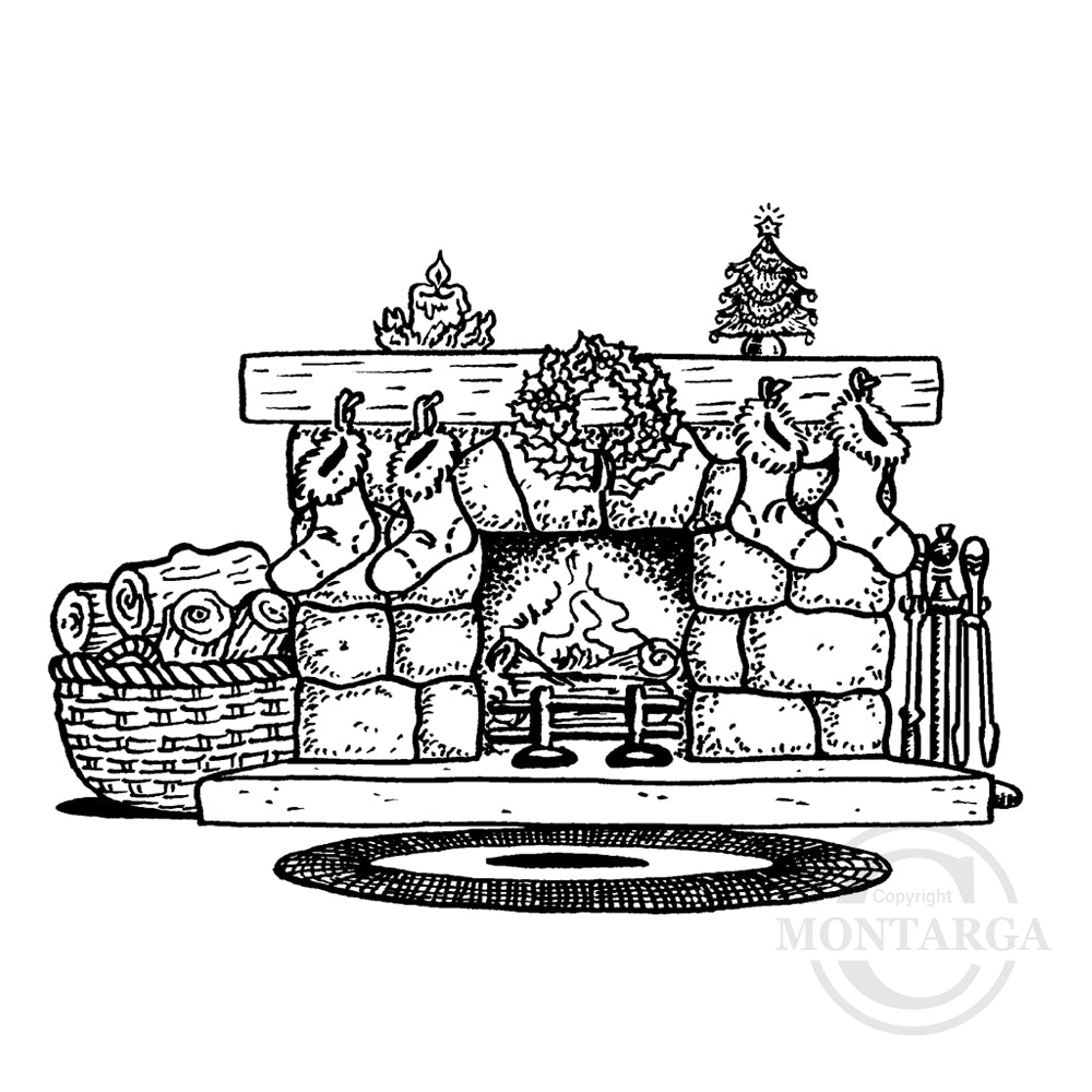 2276 GG - Christmas Fireplace Rubber Stamp