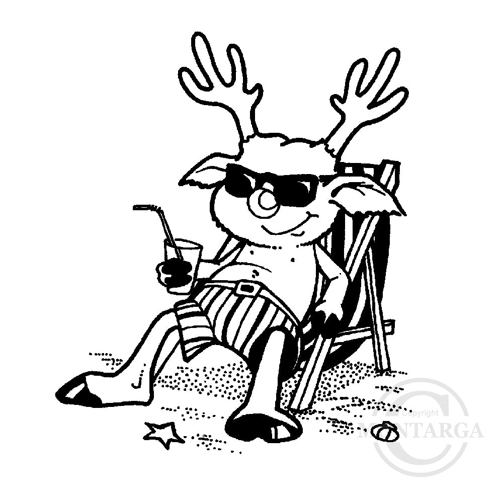 2303 C or F - Rudolph on the Beach Rubber Stamp