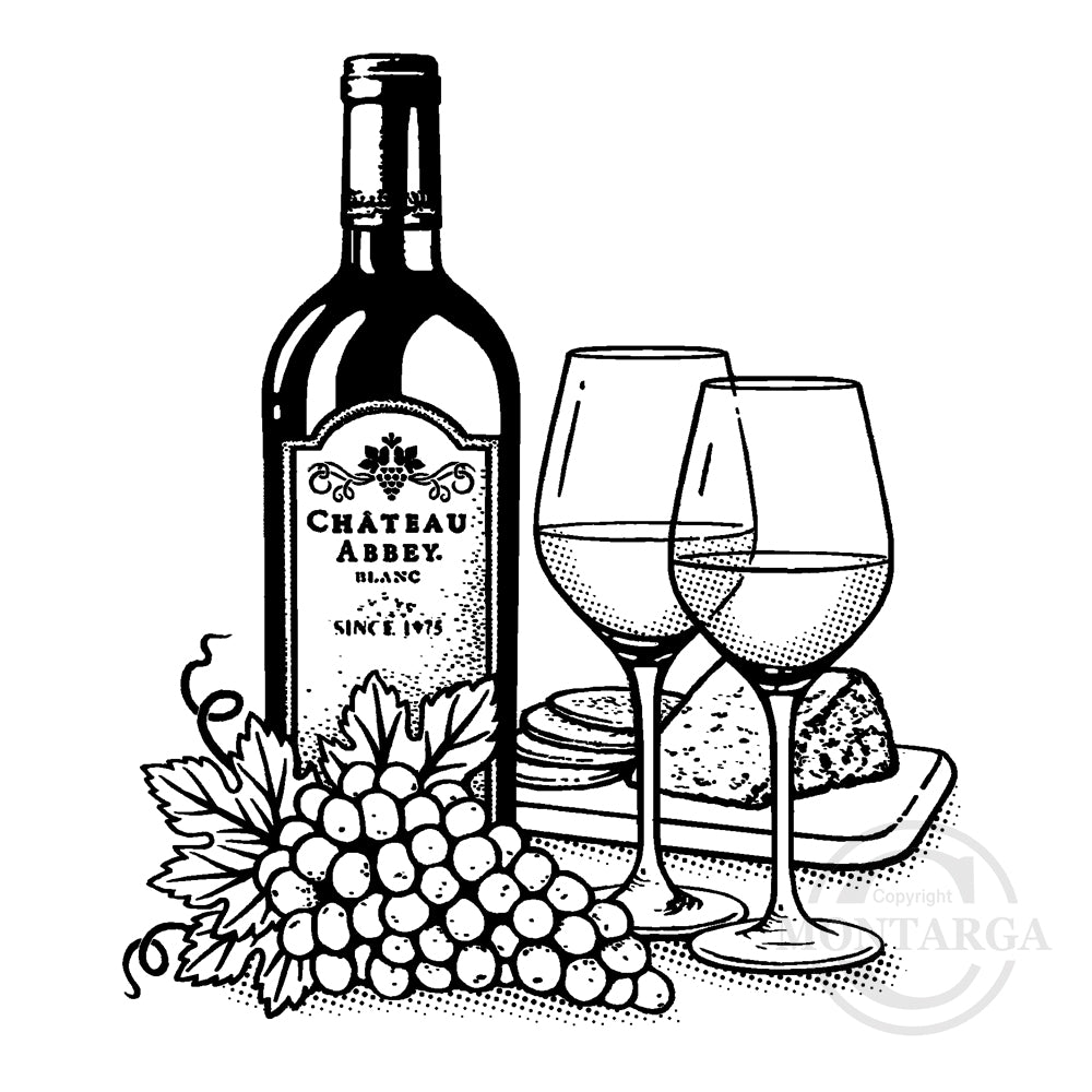 2688 G - Wine and Cheese Rubber Stamp