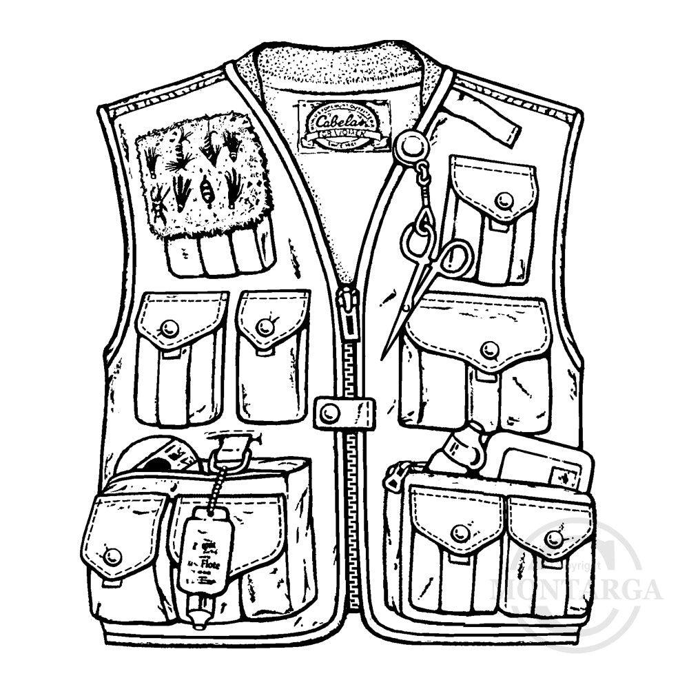 2689 G - Fishing Vest Rubber Stamp