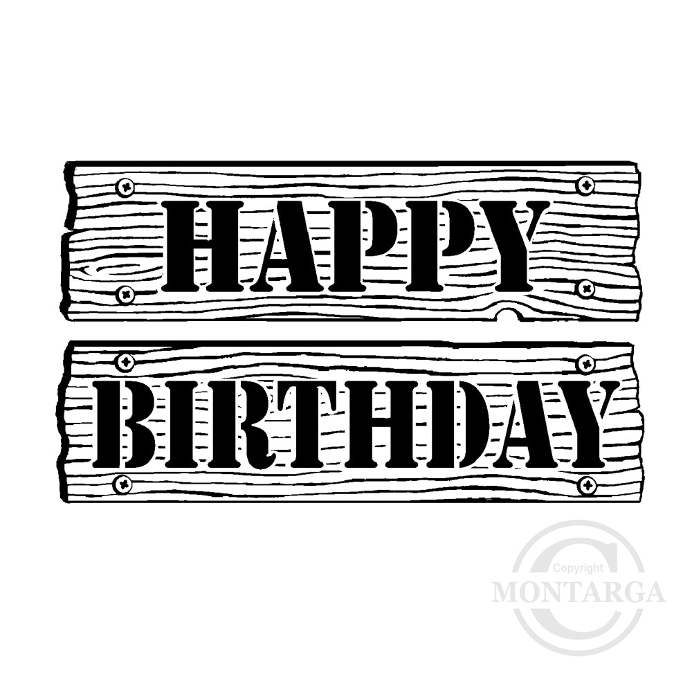 2785 E - Happy Birthday Wood Wording Rubber Stamp