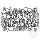 2838 GG - Flowery Happy Birthday Wording Rubber Stamp