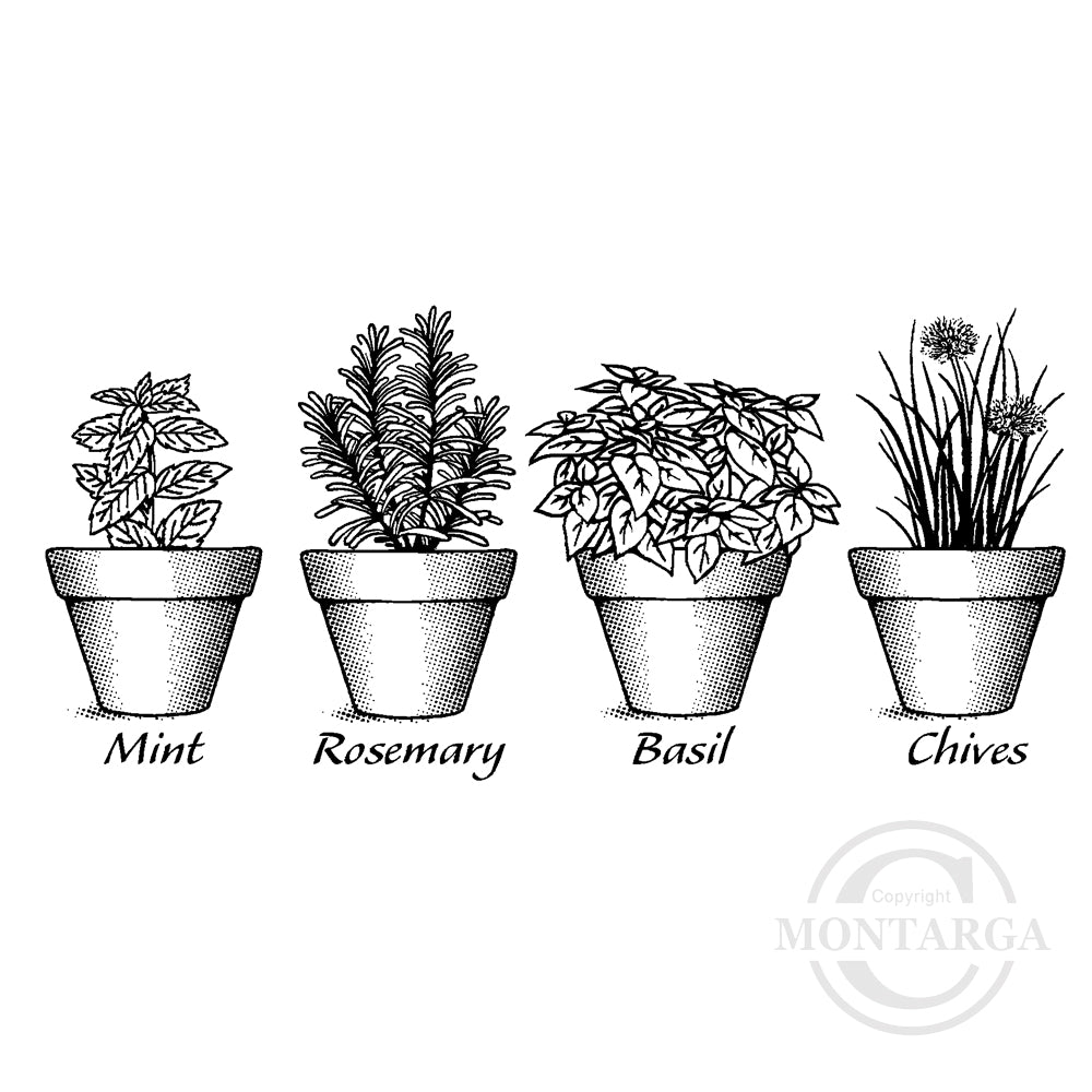 3289 FF - Herbs in Pots Rubber Stamp