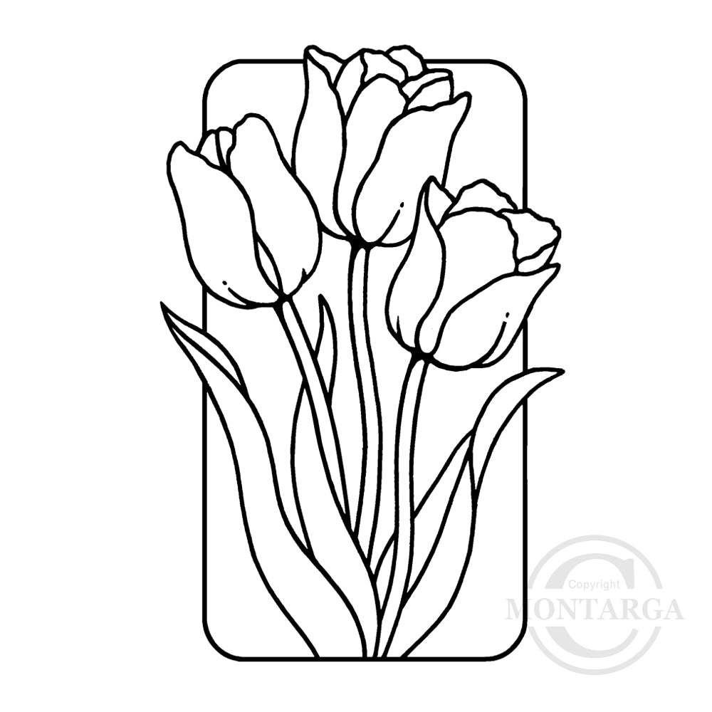 3295 GG - Tulips in Frame Rubber Stamp