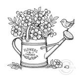 3454 G or H - Watering Can with Flowers Rubber Stamp