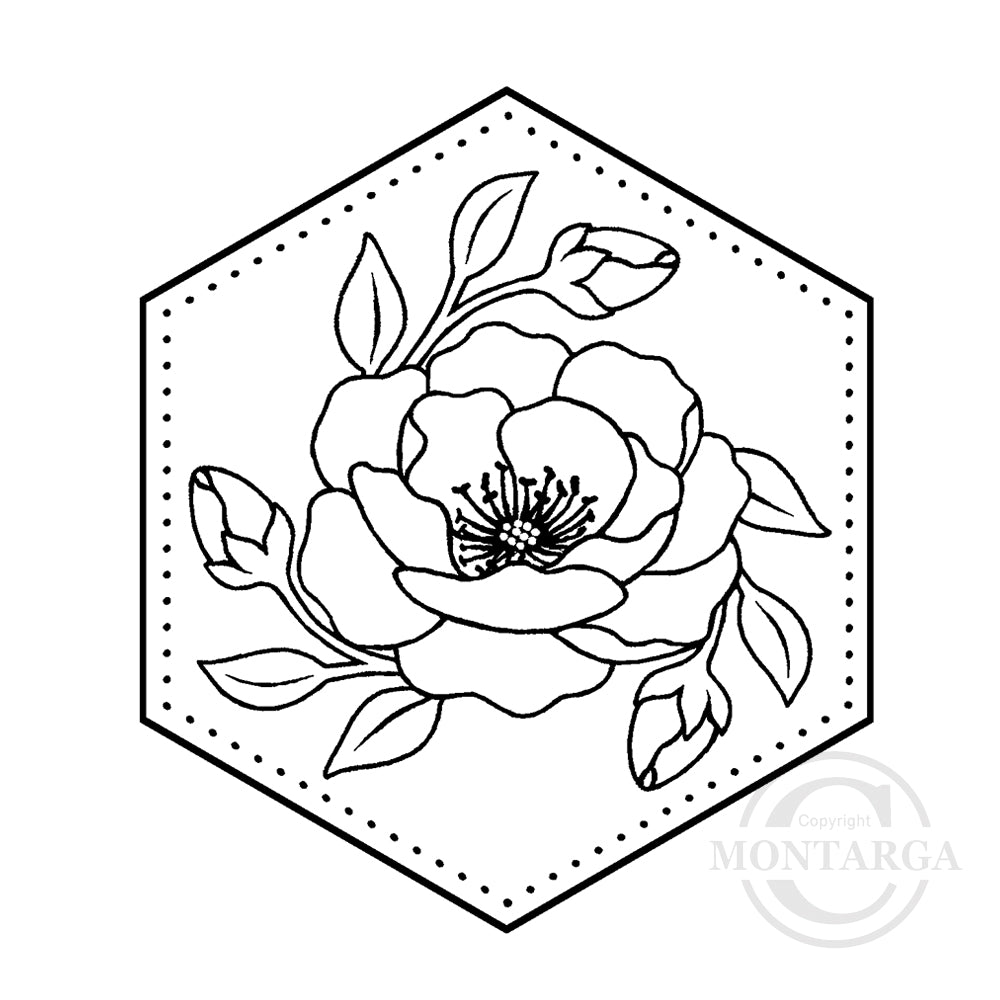 3461 F - Rose Hexagon Rubber Stamp