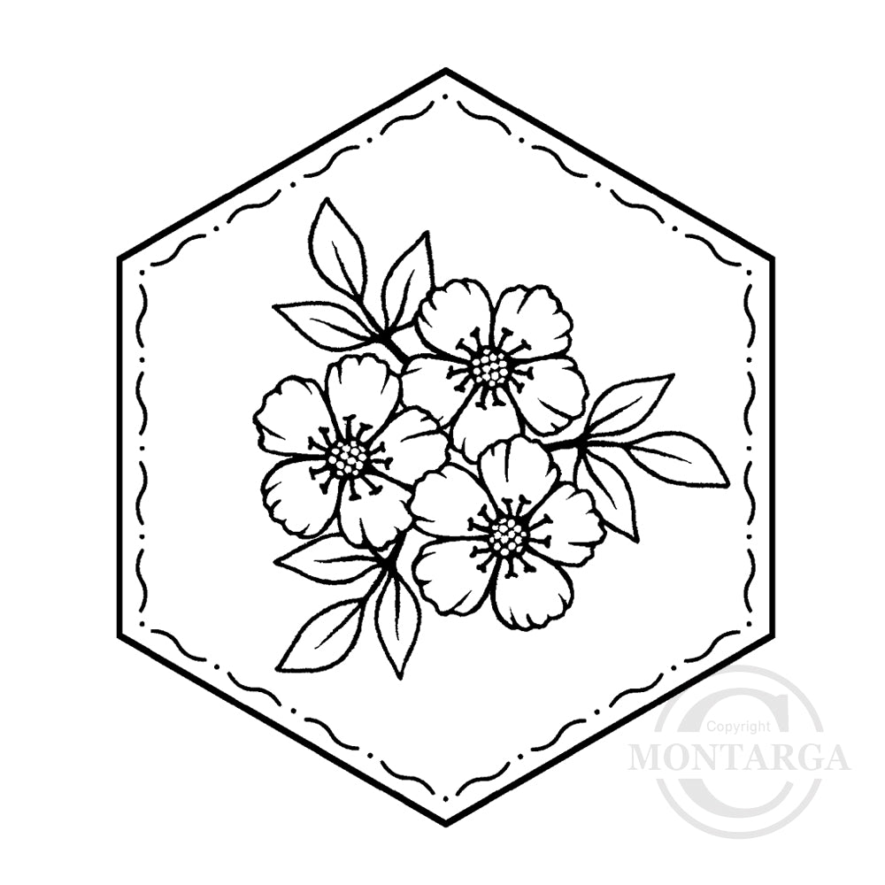 3462 F - Three Flower Hexagon Rubber Stamp