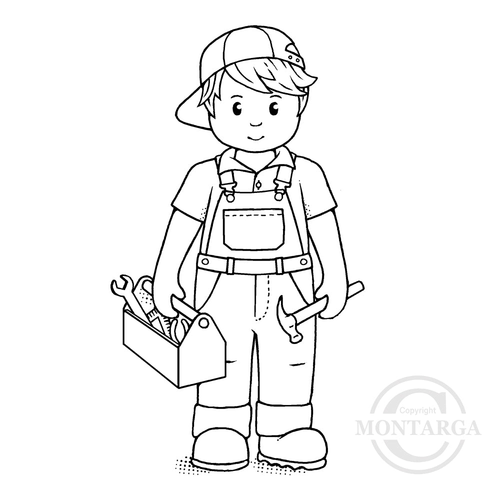 3538 GG - Boy With Tools Rubber Stamp