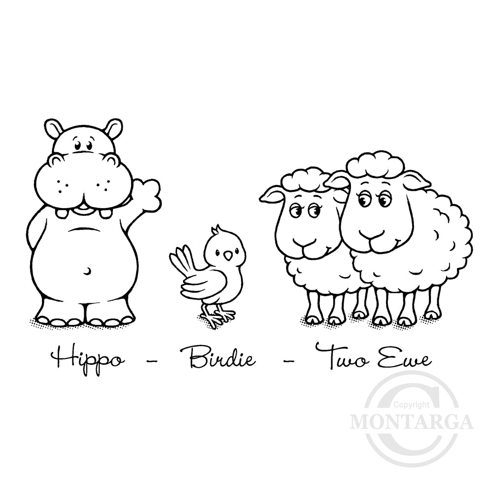 3616 GG - Hippo Birdie Two Ewe Rubber Stamp