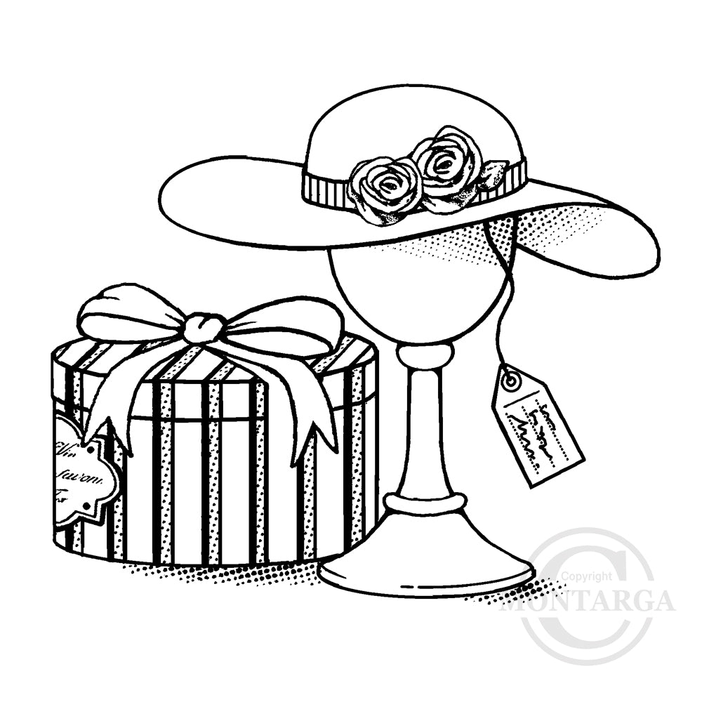 3854 G - Hat and Hatbox Rubber Stamp