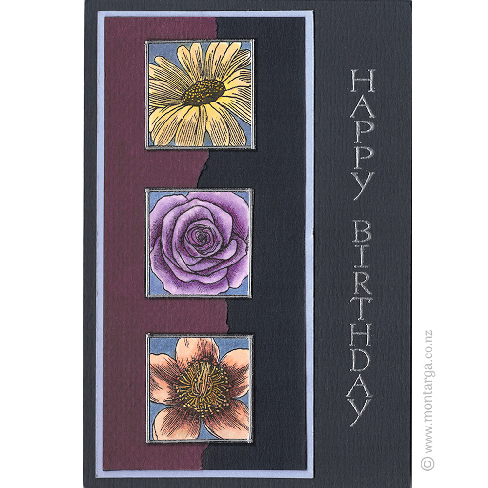 3447 FFF - Three Flowers Framed Rubber Stamp