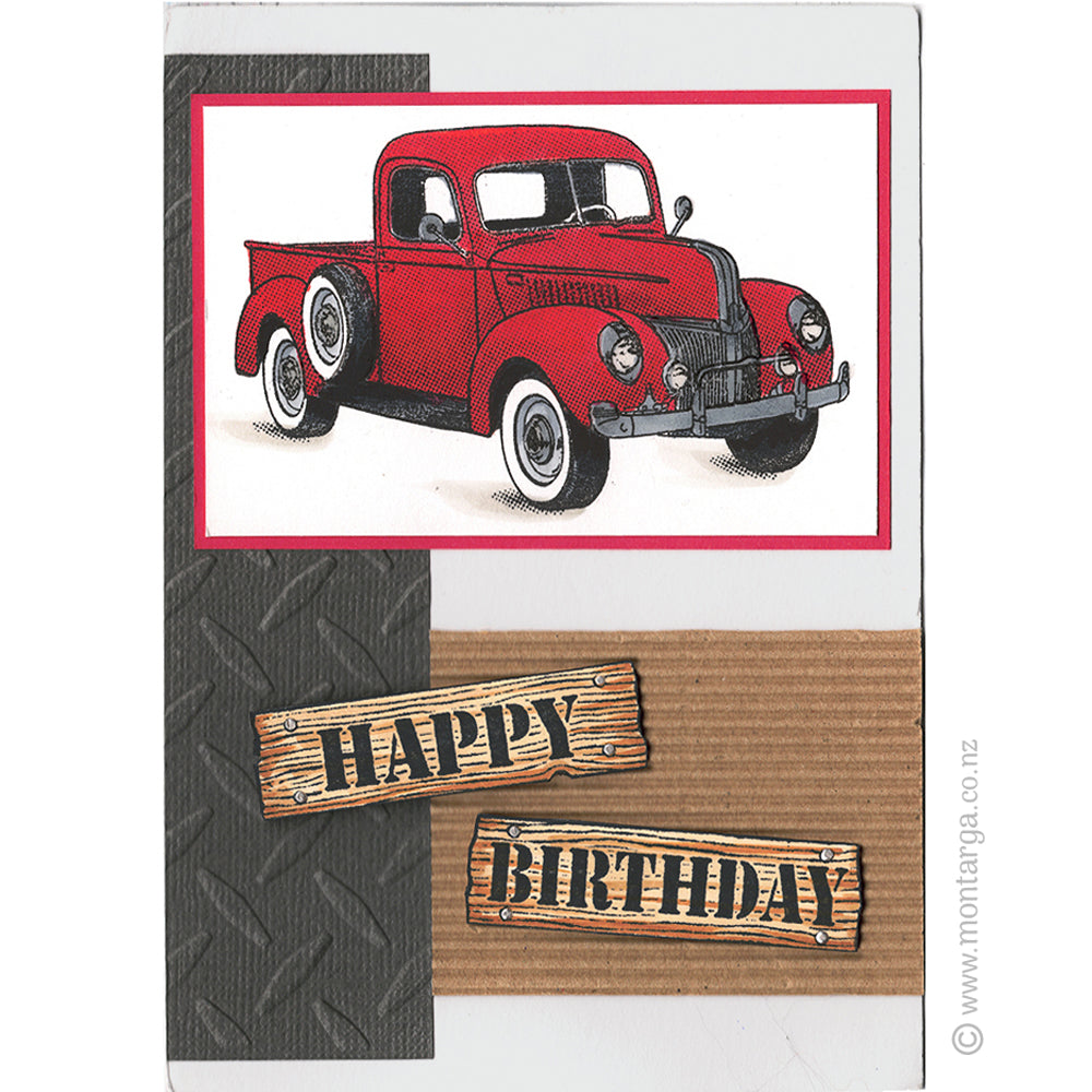 2785 E - Happy Birthday Wood Wording Rubber Stamp