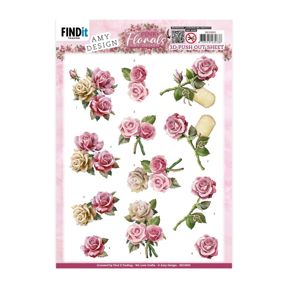 3D Push Out Sheet - Pink Florals - Roses SB10895