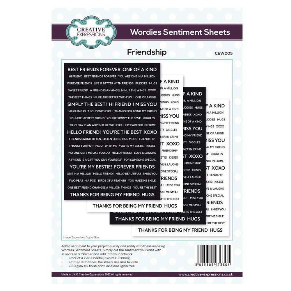 Creative Expressions Wordies Sentiment Sheets - Friendship CEW005