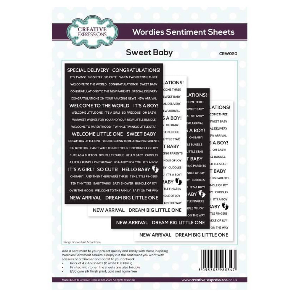 Creative Expressions Wordies Sentiment Sheets - Sweet Baby CEW020