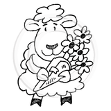 0161 D - Sheep with Flowers Rubber Stamp