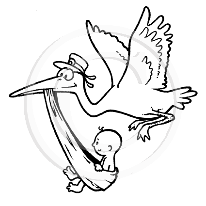 0328 F - Stork and Baby Rubber Stamp