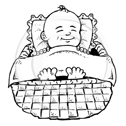 0391 G Baby in Basket Rubber Stamp