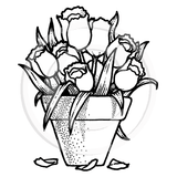 0628 Pot of Tulips Rubber Stamp