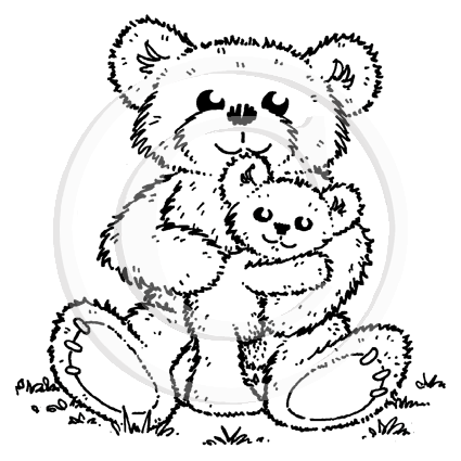 0726 C or F - Hugging Teddies Rubber Stamp