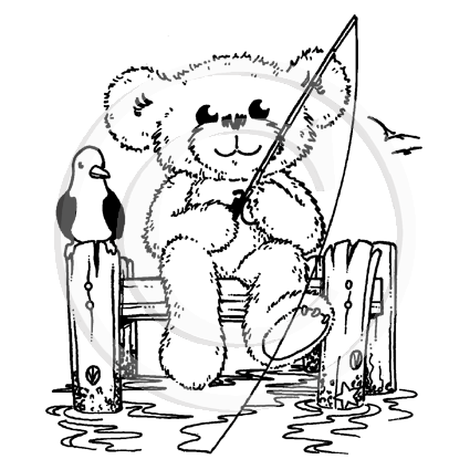 0731 G - Fishing Teddy Rubber Stamp