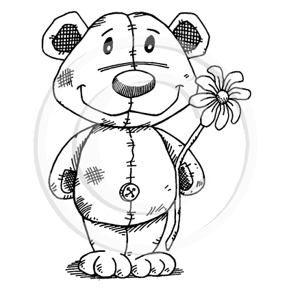 0757 F - Teddy With Flower Rubber Stamp