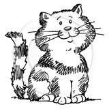 1049 F or C - Striped Cat Rubber Stamp