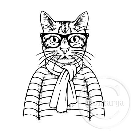 1058 G - Hipster Cat Rubber Stamp