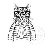 1058 G - Hipster Cat Rubber Stamp
