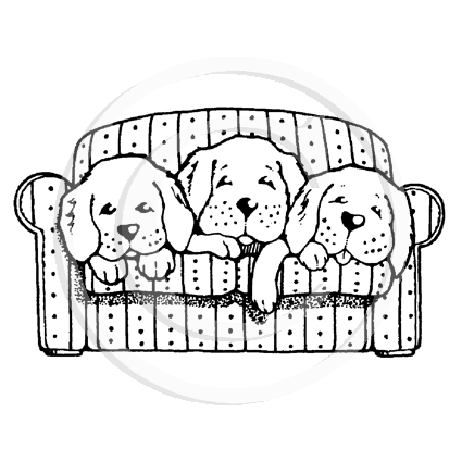 1112 E - Puppies On Couch Rubber Stamp