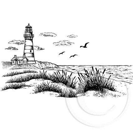 1492 GGG - Seaside and Lighthouse Rubber Stamp