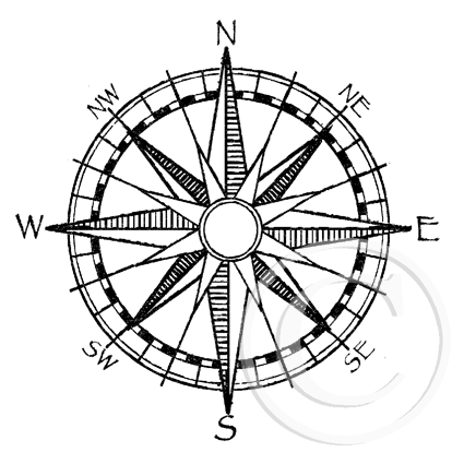 1749 F - Compass Rubber Stamp