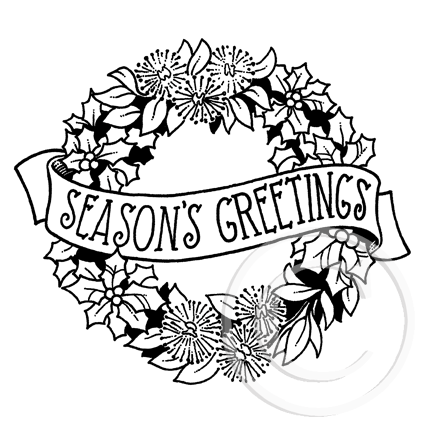2321 G - Season's Greetings Wreath Rubber Stamp