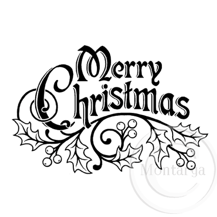2395 G - Merry Christmas Holly Rubber Stamp