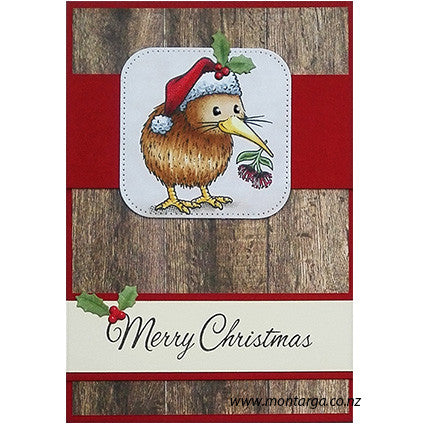 Card Sample - Christmas Kiwi - Wood Background