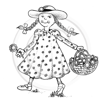 2665 G - Girl With Basket Rubber Stamp