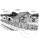 2686 GGG - Barn and Paddock Scene Rubber Stamp