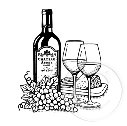 2688 G - Wine and Cheese Rubber Stamp