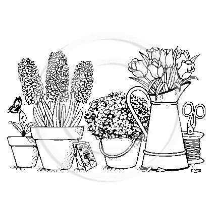 3283 GG - Flower Pots Rubber Stamp